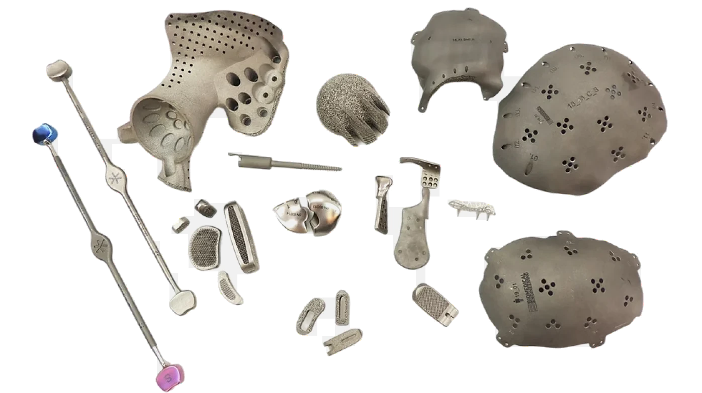 Titanium implants and instruments made by additive manufacturing