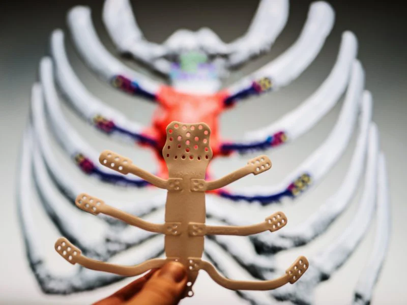 Hrudníkový implantát na vytlačenom modeli hrudného koša